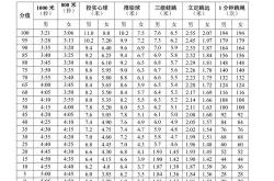 广东中考体育考试项目评分标准